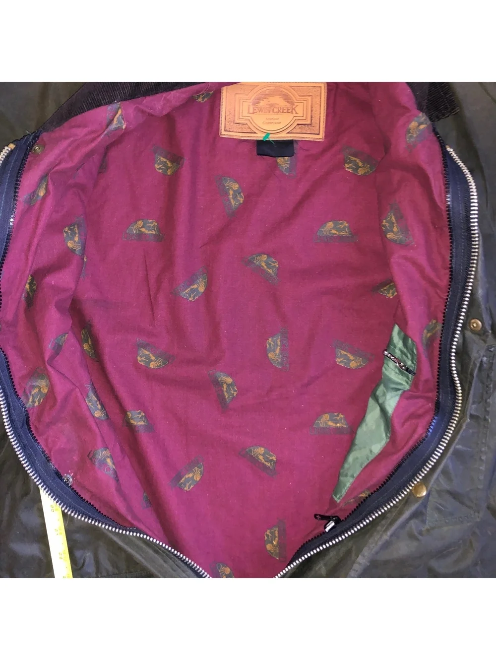 VINTAGE LEWIS CREEK WAXED LEATHER TRIM SCOTLAND OLIVE GREEN MENS SIZE LARGE ZIP